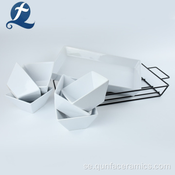 Moderna fyrkantiga middagsserveringsmiddag Mini-keramiska soppsalladsatser